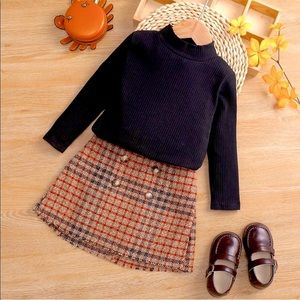 Ribbed Toddler Girl Mock Neck long sleeve + Skirt Set